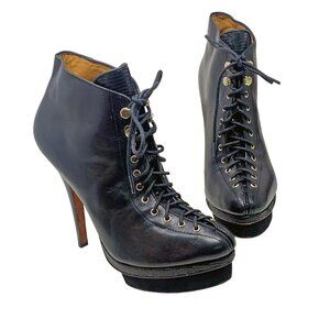 Ann Taylor Axia Black Leather Platform Corset‎ Stiletto Booties **NWOB